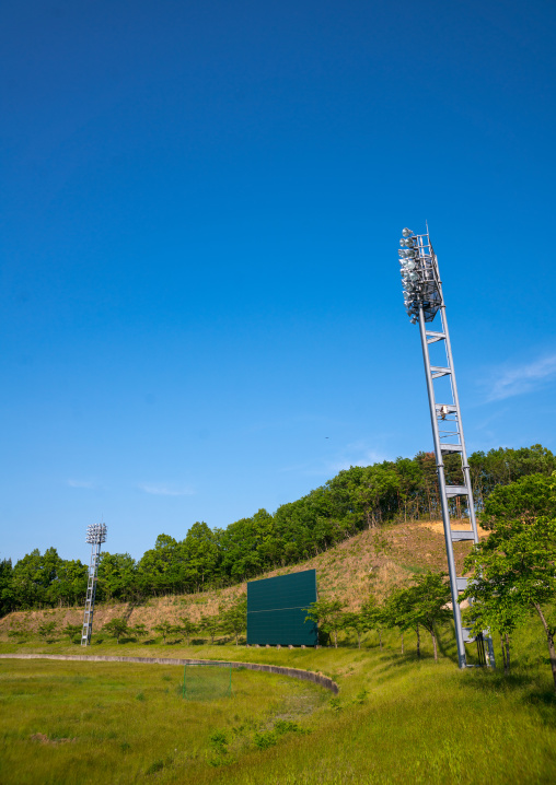 Baseball field in the highly contaminated area after the daiichi nuclear power plant explosion, Fukushima prefecture, Iitate, Japan