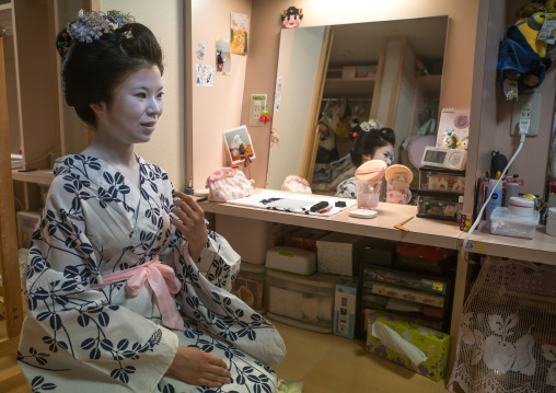 16 Years old maiko called chikasaya in her geisha house, Kansai region, Kyoto, Japan