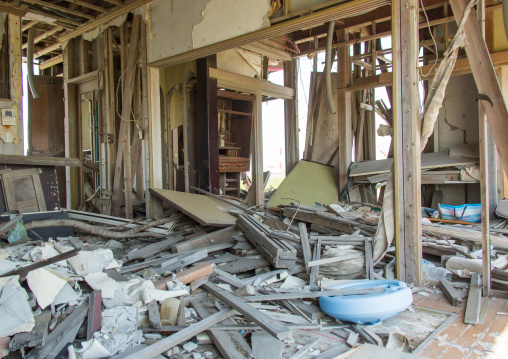 A shop in the highly contaminated area destroyed by the 2011 earthquake five years after, Fukushima prefecture, Tomioka, Japan