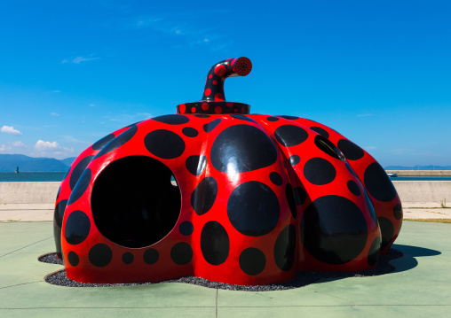 Yayoi Kusama red pumpkin, Seto Inland Sea, Naoshima, Japan