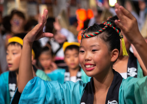 Japanese children during the Koenji Awaodori dance summer street festival, Kanto region, Tokyo, Japan