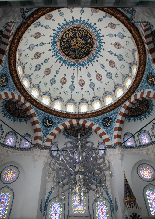Chandelier hangs from the ceiling in Oyama-cho Tokyo Camii mosque, Kanto region, Tokyo, Japan