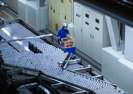 Production of Asahi beer inside Asahi breweries, Kyushu region, Fukukoa, Japan