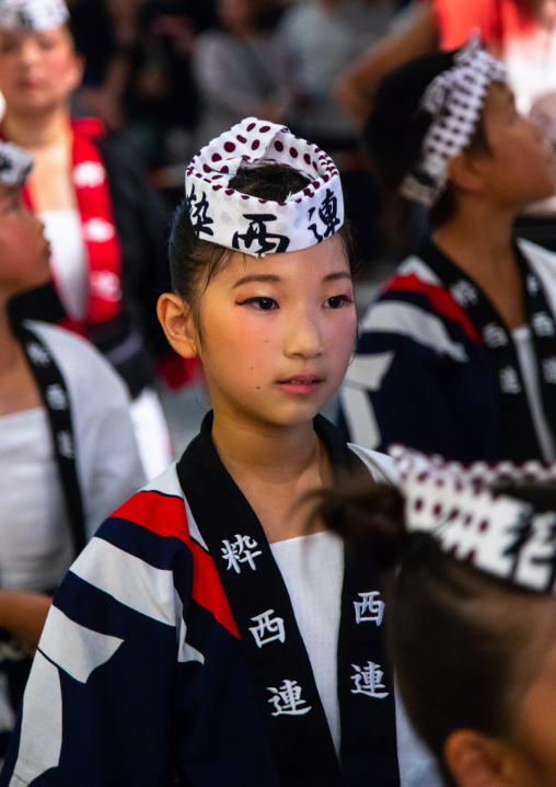 Japanese children during the Koenji Awaodori dance summer street festival, Kanto region, Tokyo, Japan