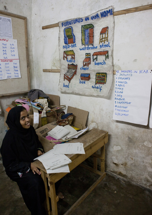 Teacher with hijab in Stonetown academy, Lamu County, Lamu, Kenya