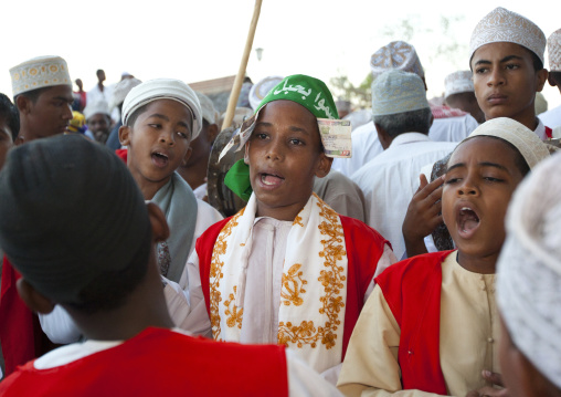 Muslim men celebrating the Maulid festival, Lamu County, Lamu, Kenya