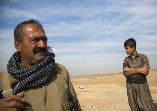 Kurdish General And His Son On The Frontline, Kirkuk, Kurdistan, Iraq