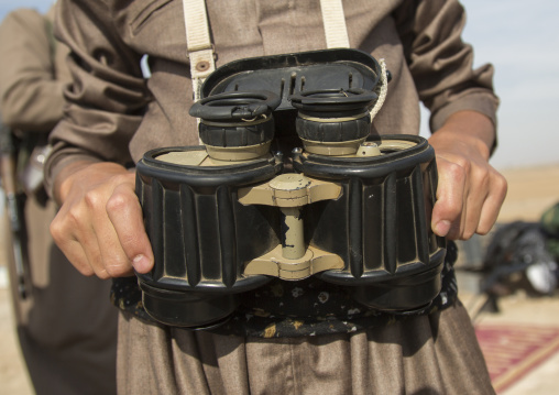 Kurdish Peshmerga With Binoculars On The Frontline, Kirkuk, Kurdistan, Iraq