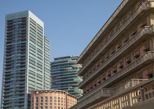 The iconic Saint Georges hotel in Ain Mreisse in front of brand new buildings, Beirut Governorate, Beirut, Lebanon