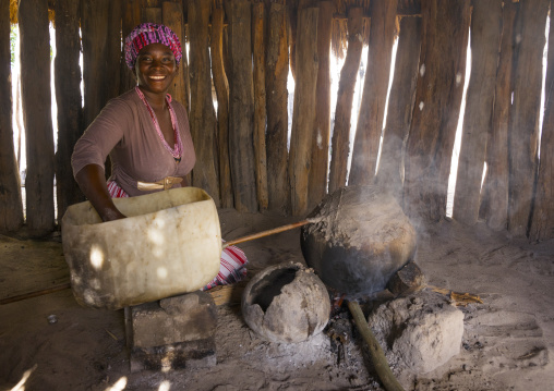 Ovambo Girl Making Ombike Alcohol, Ondangwa, Namibia