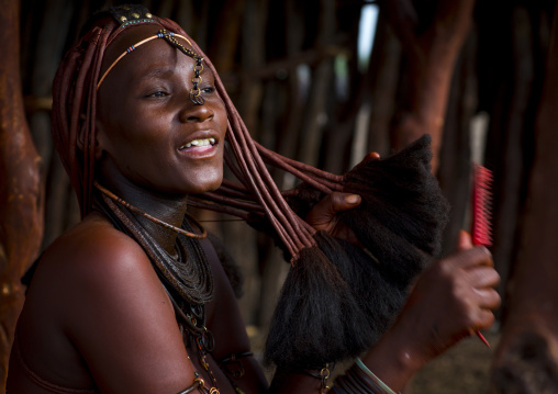 Himba Woman Taking Care Of Her Hair, Epupa, Namibia