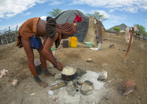 Himba Woman Cooking, Epupa, Namibia