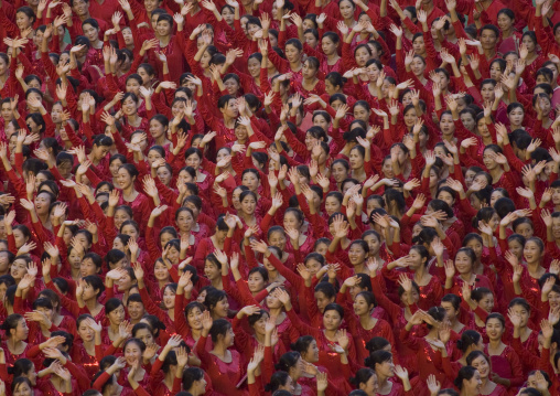 North Korean gymnasts performing during Arirang mass games in may day stadium, Pyongan Province, Pyongyang, North Korea