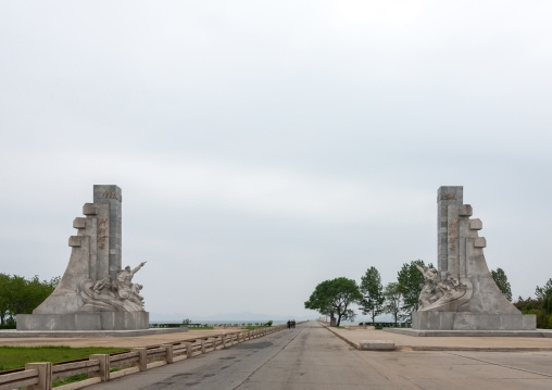 West sea dam with railroad and highway on it on the west sea barrage, South Pyongan Province, Nampo, North Korea