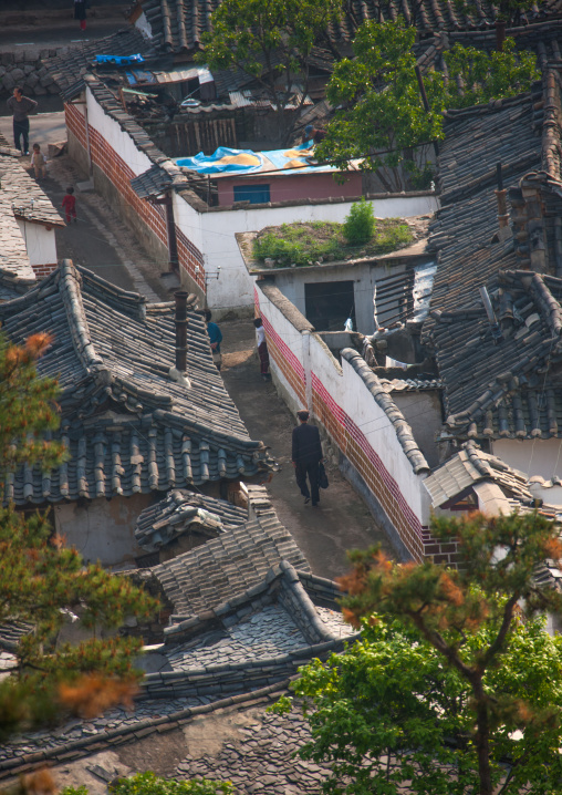 High angle view of the Korean houses in the old town, North Hwanghae Province, Kaesong, North Korea