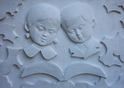 Children on a white fresco in Songdowon international children's camp, Kangwon Province, Wonsan, North Korea