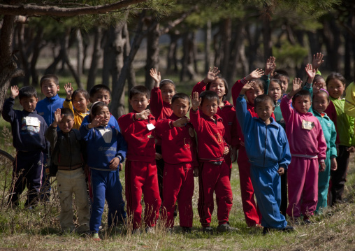 North Korean pioneers in a summer camp, North Hamgyong Province, Chilbo Sea, North Korea