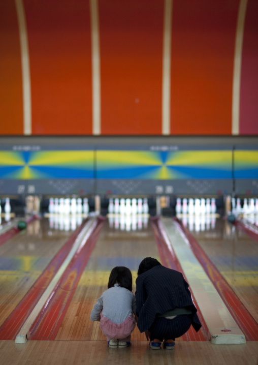 North Korean people playing in the bowling, Pyongan Province, Pyongyang, North Korea