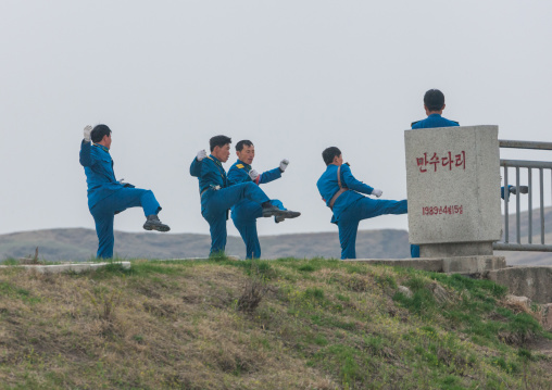 North Korean policemen training on a bridge, North Hwanghae Province, Kaesong, North Korea