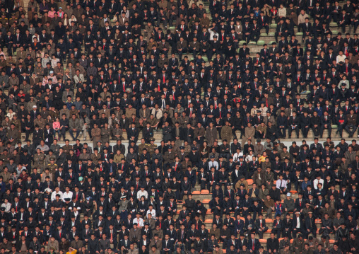 Crowd in the Kim il Sung stadium during a football game, Pyongan Province, Pyongyang, North Korea