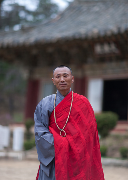 North Korean buddhist monk in kaesin sa temple on mount Chilbo, North Hamgyong province, Chilbosan, North Korea