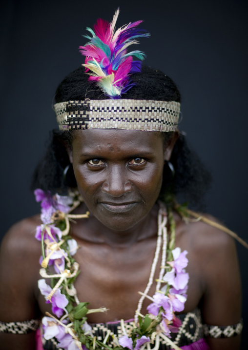 Portrait of a woman in traditional clothing, Autonomous Region of Bougainville, Bougainville, Papua New Guinea