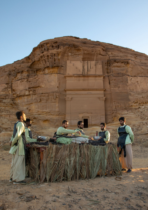 Saudi actors during an historical play in an open air theater in Madain Saleh, Al Madinah Province, Alula, Saudi Arabia