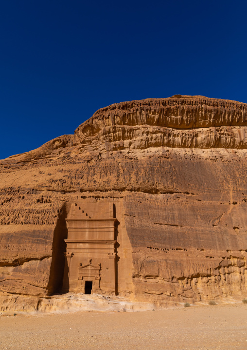 Nabataean tomb in al-Hijr archaeological site in Madain Saleh, Al Madinah Province, Alula, Saudi Arabia