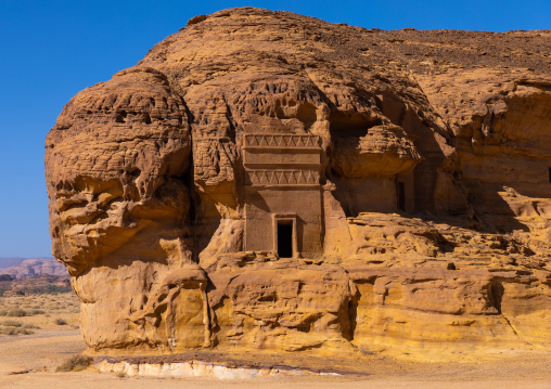 Nabataean tomb in al-Hijr archaeological site in Madain Saleh, Al Madinah Province, Alula, Saudi Arabia