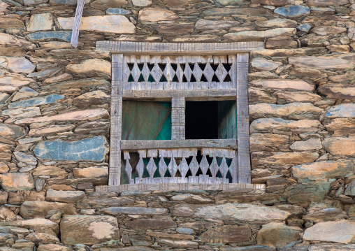 Wooden window in al-Namas fort, Al-Bahah region, Altawlah, Saudi Arabia