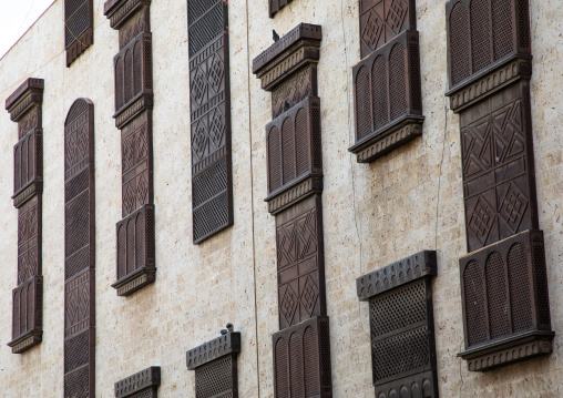 Old house with wooden mashrabiya in al-Balad quarter, Mecca province, Jeddah, Saudi Arabia