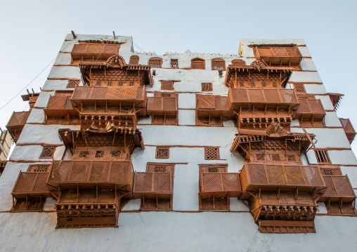 Old house with wooden mashrabiya in al-Balad quarter, Mecca province, Jeddah, Saudi Arabia