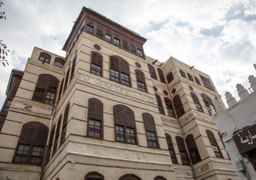 Old house with wooden mashrabiya in al-Balad quarter, Mecca province, Jeddah, Saudi Arabia