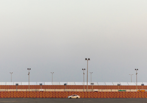 Car along a giant tent for an exhibition, Jizan Province, Jizan, Saudi Arabia