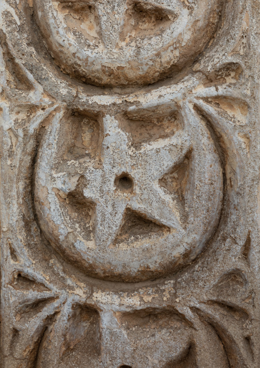 Gypsum decoration with stars and moon of the external walls of a farasani house, Red Sea, Farasan, Saudi Arabia