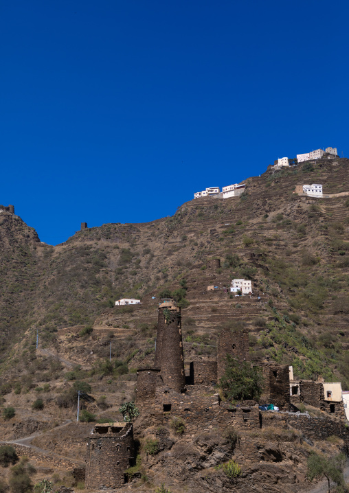 Traditional stone watchtowers in the mountain, Jizan Province, Addayer, Saudi Arabia