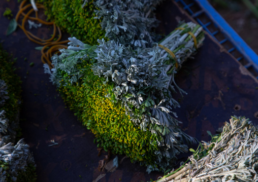 Floral garlands and crowns for sale on a market, Jizan Province, Mahalah, Saudi Arabia