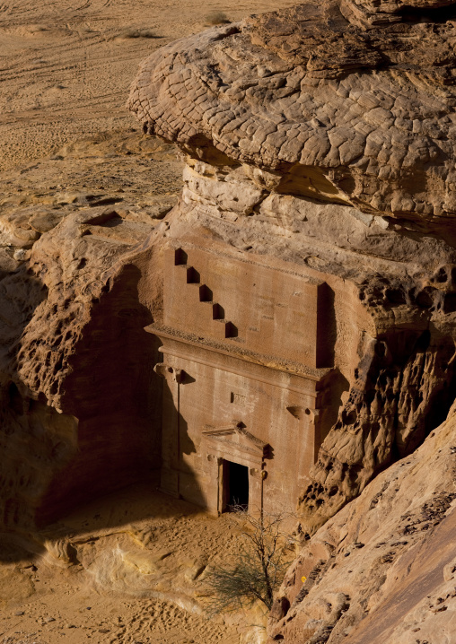 Nabataean tomb in al-Hijr archaeological site in Madain Saleh, Al Madinah Province, Alula, Saudi Arabia