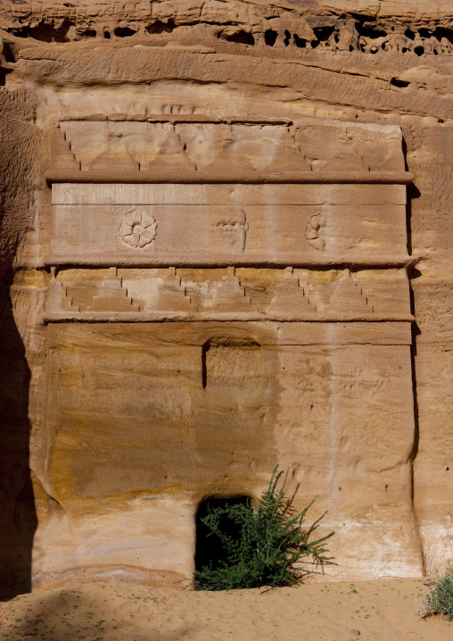 Nabataean tomb in al-Hijr archaeological site in Madain Saleh, Al Madinah Province, Alula, Saudi Arabia