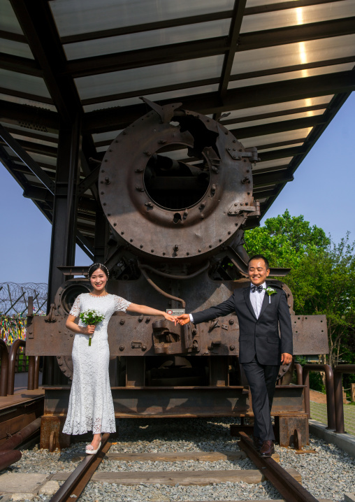 North korean defector joseph park with his south korean fiancee called juyeon on the north and south korea border, Sudogwon, Paju, South korea