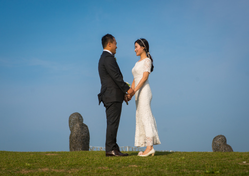 North korean defector joseph park with his south korean fiancee called juyeon in imjingak park, Sudogwon, Paju, South korea