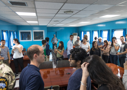 Group of tourists in the joint security area on the border between the two Korea, North Hwanghae Province, Panmunjom, South Korea