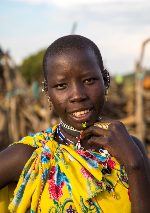 Portrait of a Toposa tribe woman with rings on the hand, Namorunyang State, Kapoeta, South Sudan