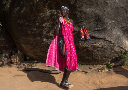 Larim tribe woman dancing during a wedding celebration, Boya Mountains, Imatong, South Sudan