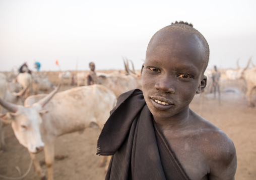 Smiling Mundari tribe boy in a cattle camp, Central Equatoria, Terekeka, South Sudan