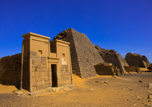 Sudan, Kush, Meroe, pyramids and tombs in royal cemetery